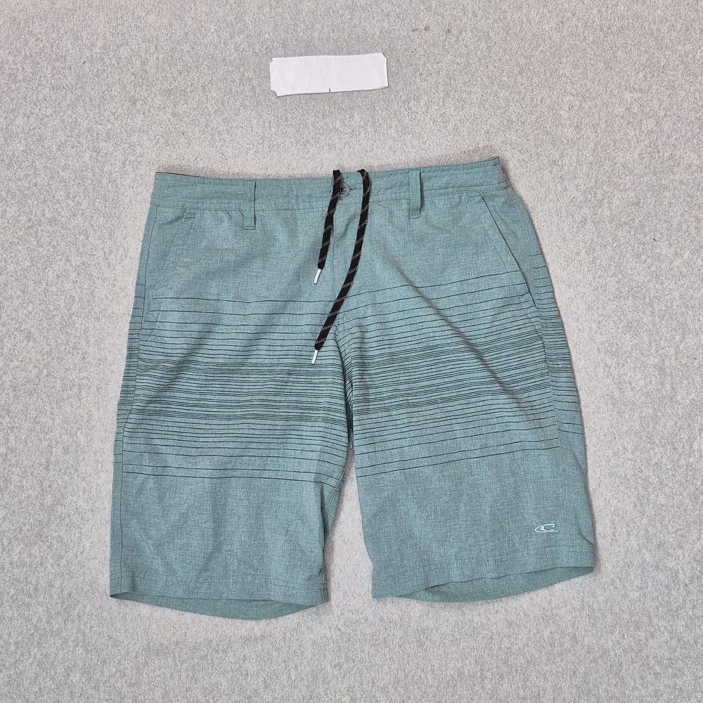 O'Neill Men Shorts 34 Teal Swimwear Striped Board Shorts Button Logo